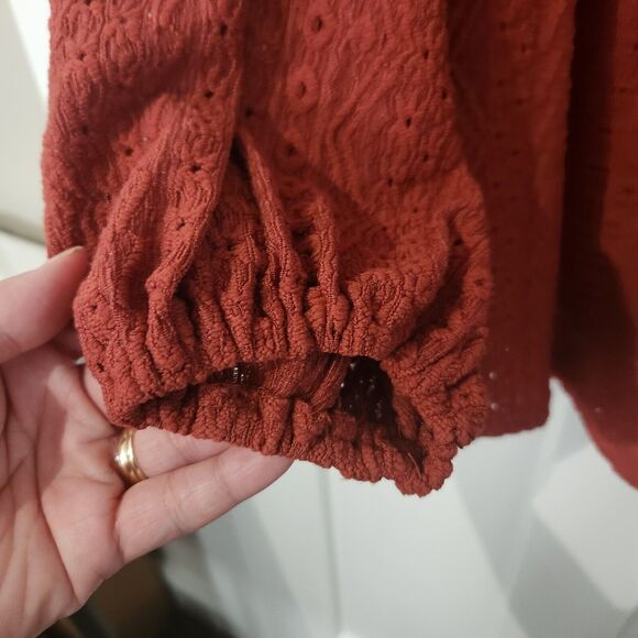 Woman's Blouse 14/16 Lantern Sleeves Rust Fall Flowy Plus Size - Picture 4 of 10